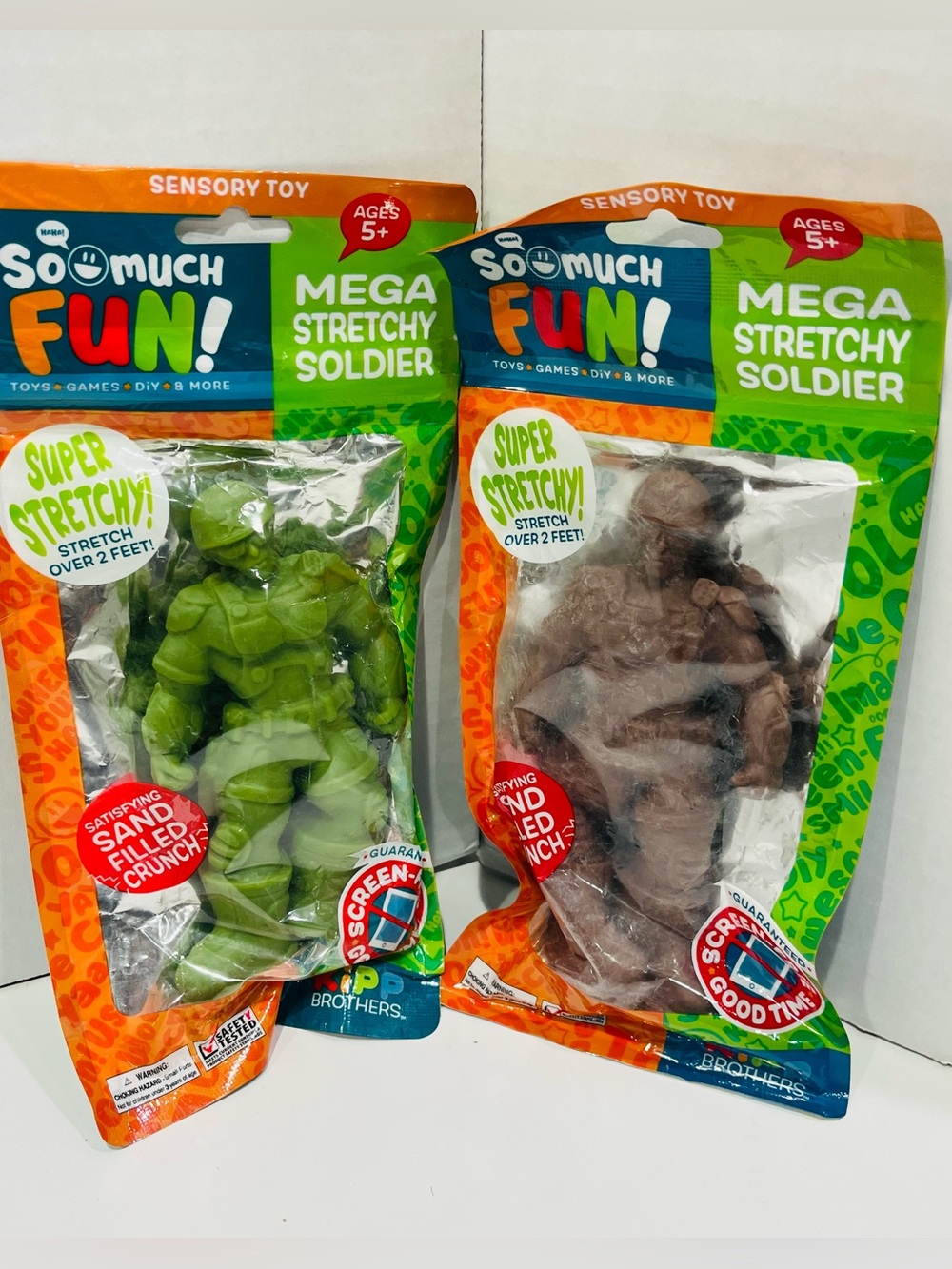 Mega Stretchy Soldier Fidget Sensory Toy - Green (Left) & Brown (Right) Army Men